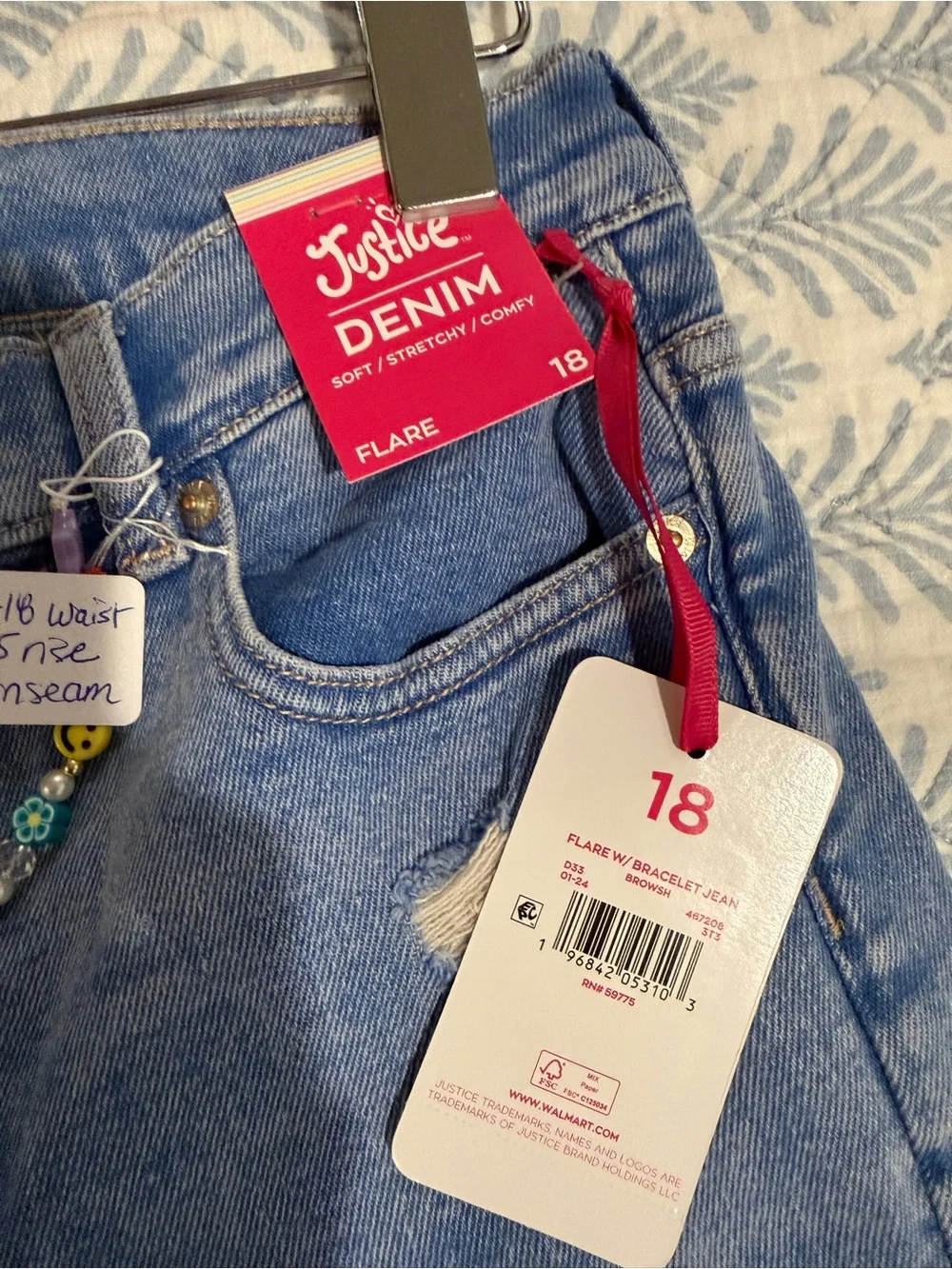 Justice Light Blue Flare Jeans with Distressed Knee